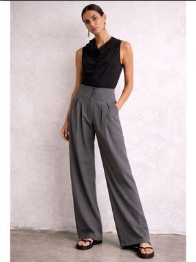Lurdes Bergada  High Rise Front Pleat Wide Leg Pants Gray Size Large